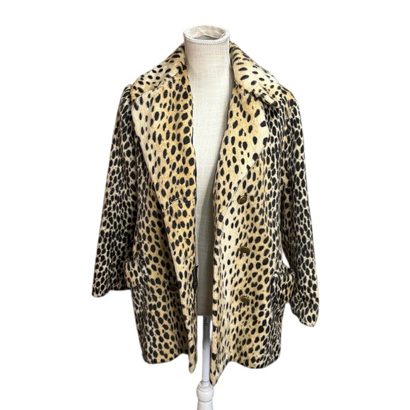 Vtg Halldon Ltd Leopard Cheetah Print Faux Fur Coat MCM Jacket Womens M? 60s - Picture 1 of 16